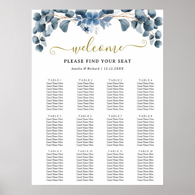Poster Plano de Mesa de Casamento com Vegetação Rústica (Frente)