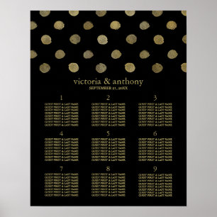 Póster Plano de Mesa de Casamento de Bolinhas Preto e Dou