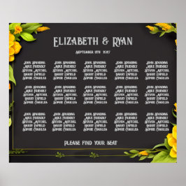 Poster Plano de Mesa de Casamento Floral Amarelo Elegante