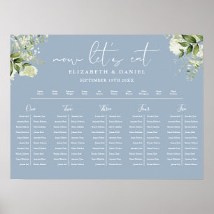 Poster Plano de Mesa de Casamento Floral Azul Empoeirado 