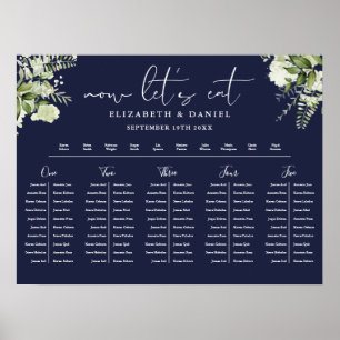 Poster Plano de Mesa de Casamento Floral Azul Marinho Car