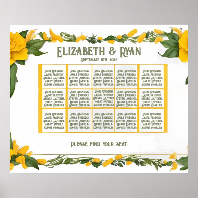Poster Plano de Mesa e Convites de Casamento Ivy Elegante (Frente)