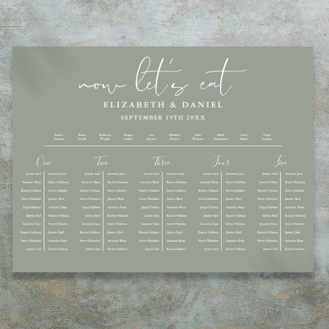 Poster Plano de Mesa Verde Salvia Gráfico de Assentos de  (Sage Green Table Plan Wedding Seating Chart)