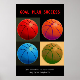 Poster Plano de Objetivo Sucesso no Basquete Esporte Pop