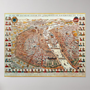 Póster Plano de Paris com fronteira cronológica