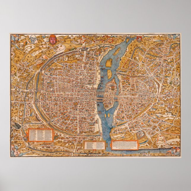 Poster Plano de Paris por Truschet e Hoyau (1553) (Frente)