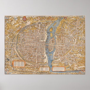 Poster Plano de Paris por Truschet e Hoyau Circa 1550