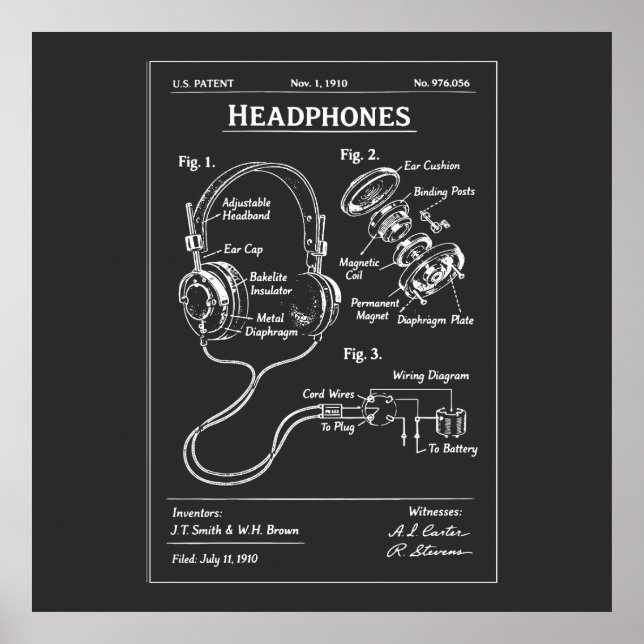 Poster Plano de Patente de Fones de Ouvido (Frente)