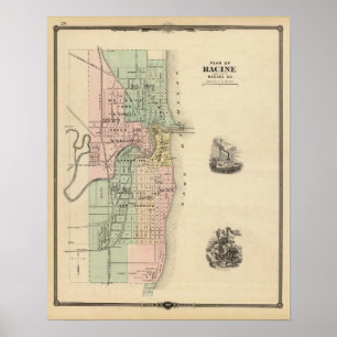 Póster Plano de Racine, capital de distrito de Racine Co