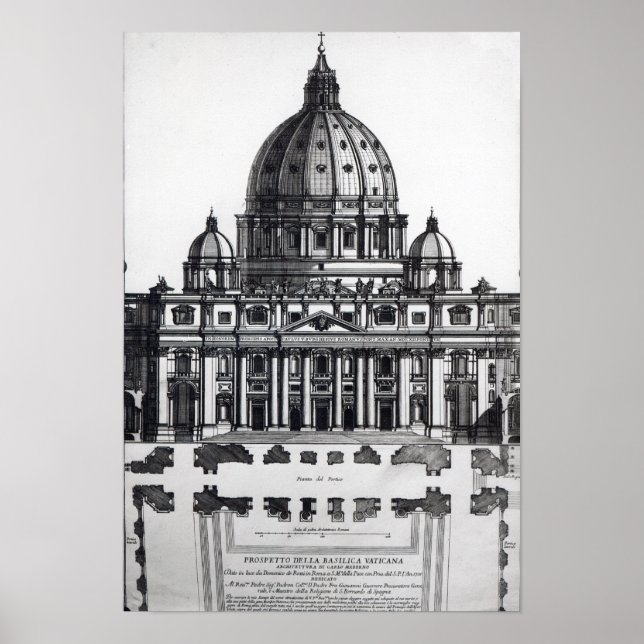 Póster Plano de Ruas. Peter's, Roma, gravado por (Frente)