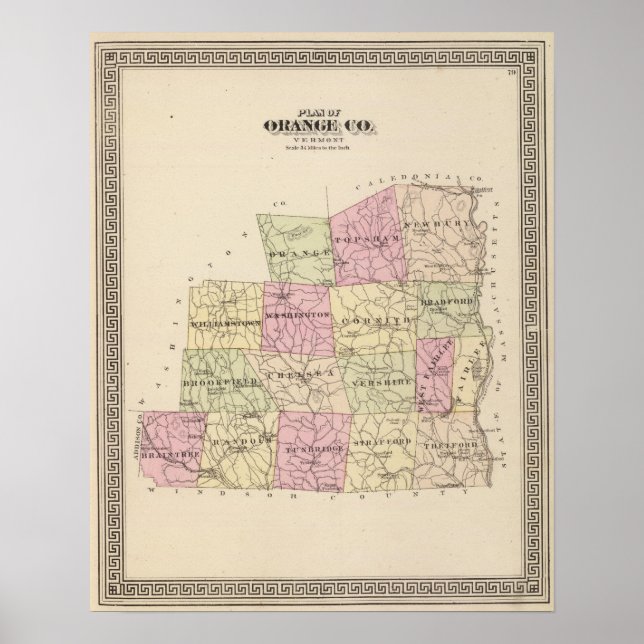 Póster Plano do Condado de Orange em Vermont (Frente)