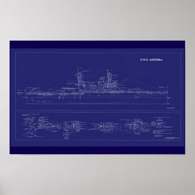 Poster Plano do encouraçado USS Arizona (Frente)