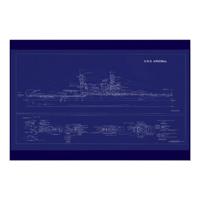 Póster Plano do encouraçado USS Arizona (Frente)