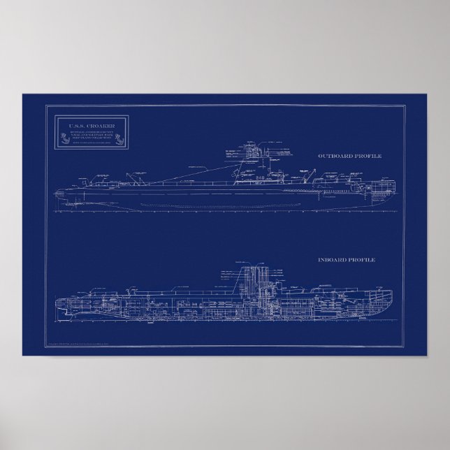 Poster Plano do submarino U.S.S. Croaker (Frente)