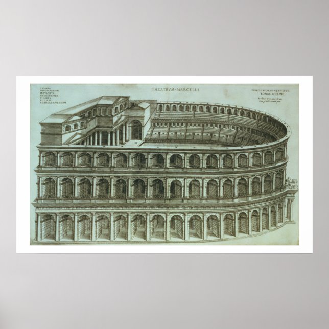 Poster Plano do Teatro de Marcelo, Roma, 1558 (passageiro (Frente)
