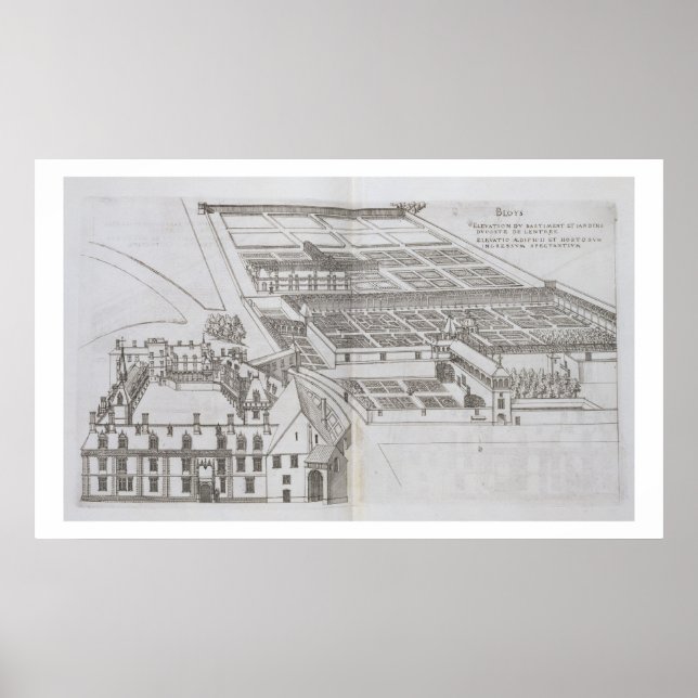 Póster Plano dos jardins fechados e Chateau de Gaillo (Frente)