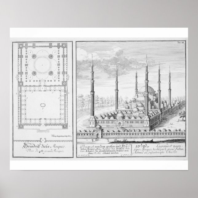 Póster Plano e Visão da Mesquita Azul (1609-16), construí (Frente)