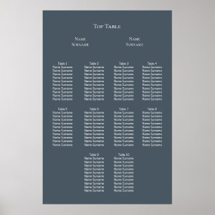 Poster Plano Elegante de Casamento Azul e Branco