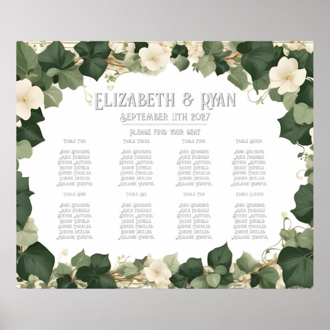 Poster Plano Elegante de Mesa de Casamento de Ivy e Convi (Frente)