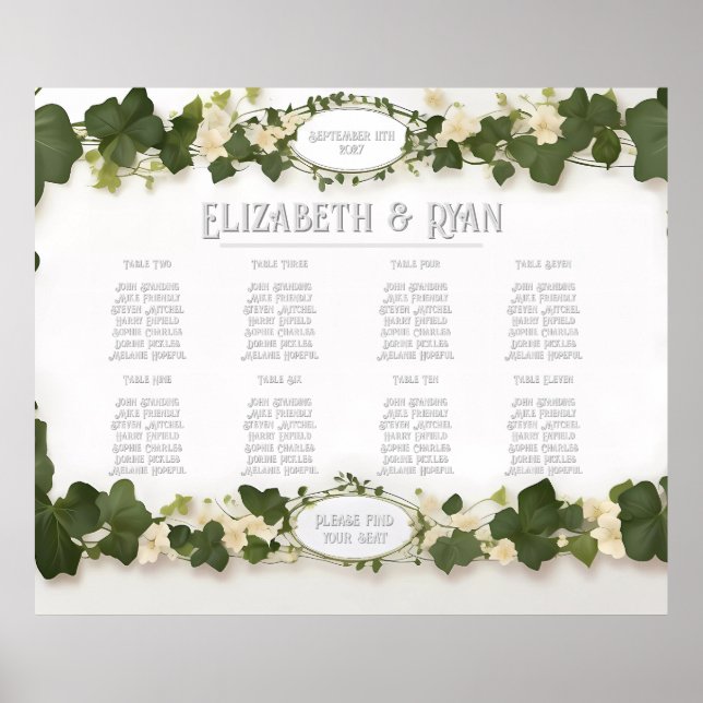 Poster Plano Elegante de Mesa de Casamento de Ivy e Convi (Frente)