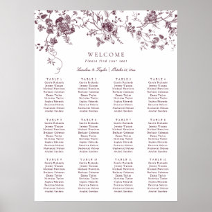Poster Plano Floral de Casamento vintage do Merlot Elegan