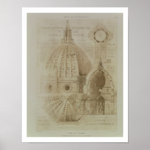 Poster Plano, seção e aumento da catedral de Florença,