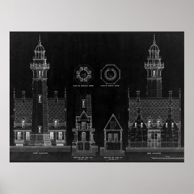 Póster Planos de Farol de Chalkboard (Frente)