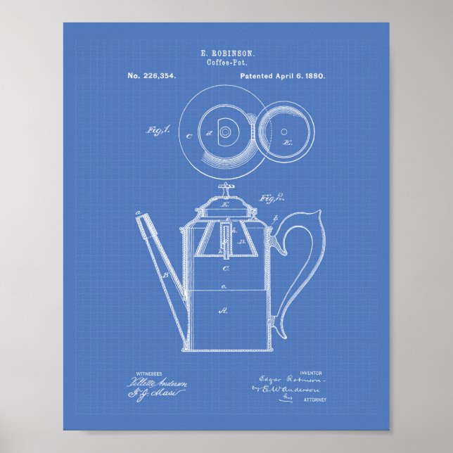 Poster Planta de arte patenteada do Pote de café 1880 (Frente)