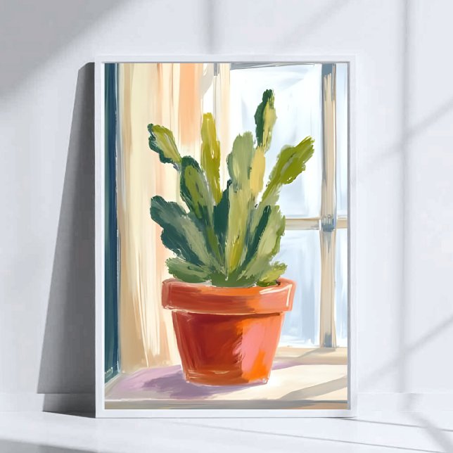 Poster Planta de Cacto | Aquarela Botânica Verde (Criador carregado)