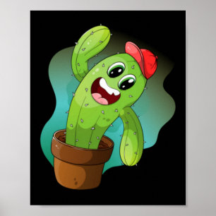 Poster Planta de Cacto de Desenho Animado Feliz
