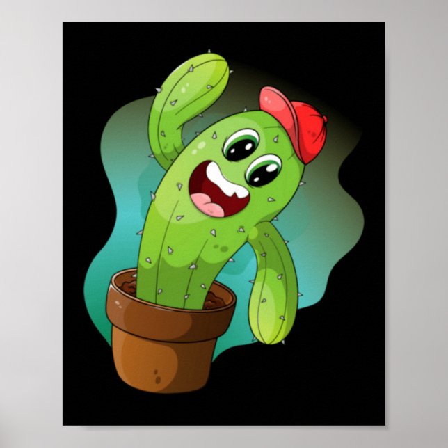Poster Planta de Cacto de Desenho Animado Feliz (Frente)