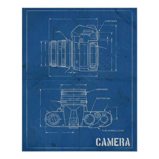 Póster Planta de Câmera Antiga – Arte de Parede Retrô (Frente)