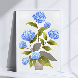 Poster Planta de Hydrangea azul   Linda Aquarela Floral