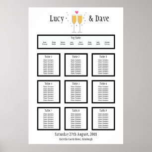 Póster Planta de Mesa de Casamento de Brinde de Champagne