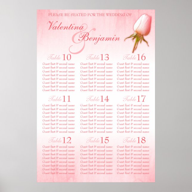 Póster Planta de Mesa de Casamento Personalizado de Rosa  (Frente)