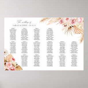 Poster Planta de mesas: Sólido de Casamento Boho Floral