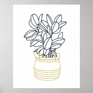 Poster Planta de mostarda Dourada mínima preta