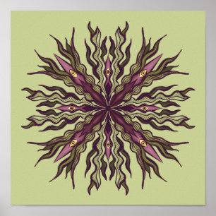 Poster Planta do Olho Psicodélico - Mandala Botânica Surr