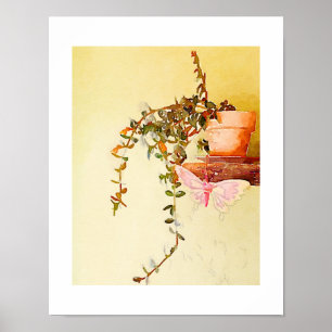 Poster Planta e borboleta Potted da aguarela