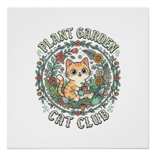 Póster Planta Jardim Gato Design Engraçado Amante de Gato
