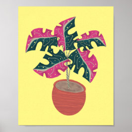 Poster Planta Monstera Rosa Desenhada à Mão
