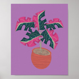 Poster Planta Monstera Rosa Desenhada à Mão