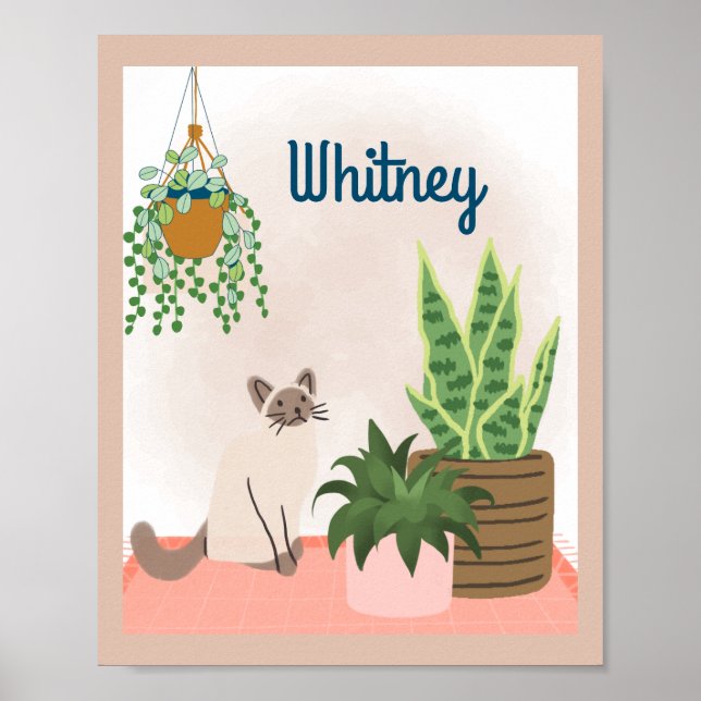Poster Planta Personalizada e Gato Lover Wall Art (Frente)