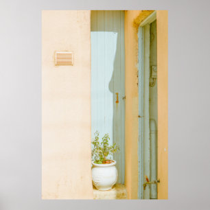 POSTER PLANTA VERDE COM VASSO CERÂMICO AO LADO DA MADEIR