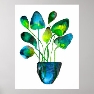 Poster Plantas aquáticas de arte verde e abstrato azul