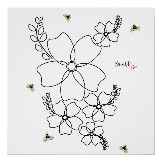 Póster Plantas coloridas e design de aquarela de abelha (Frente)