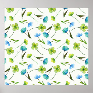 Poster Plantas De Aquarelas: Padrão Floral Sem Costura.