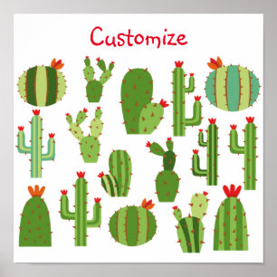 Poster Plantas De Cactus De Flor Vermelho-Cortadas Thunde