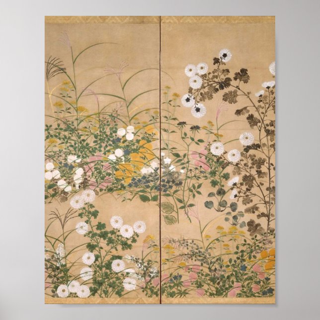 Poster Plantas de flores de Ogata Korin no outono (Frente)