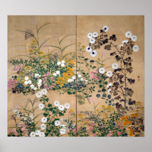 Poster Plantas de florescência de Ogata Korin no outono